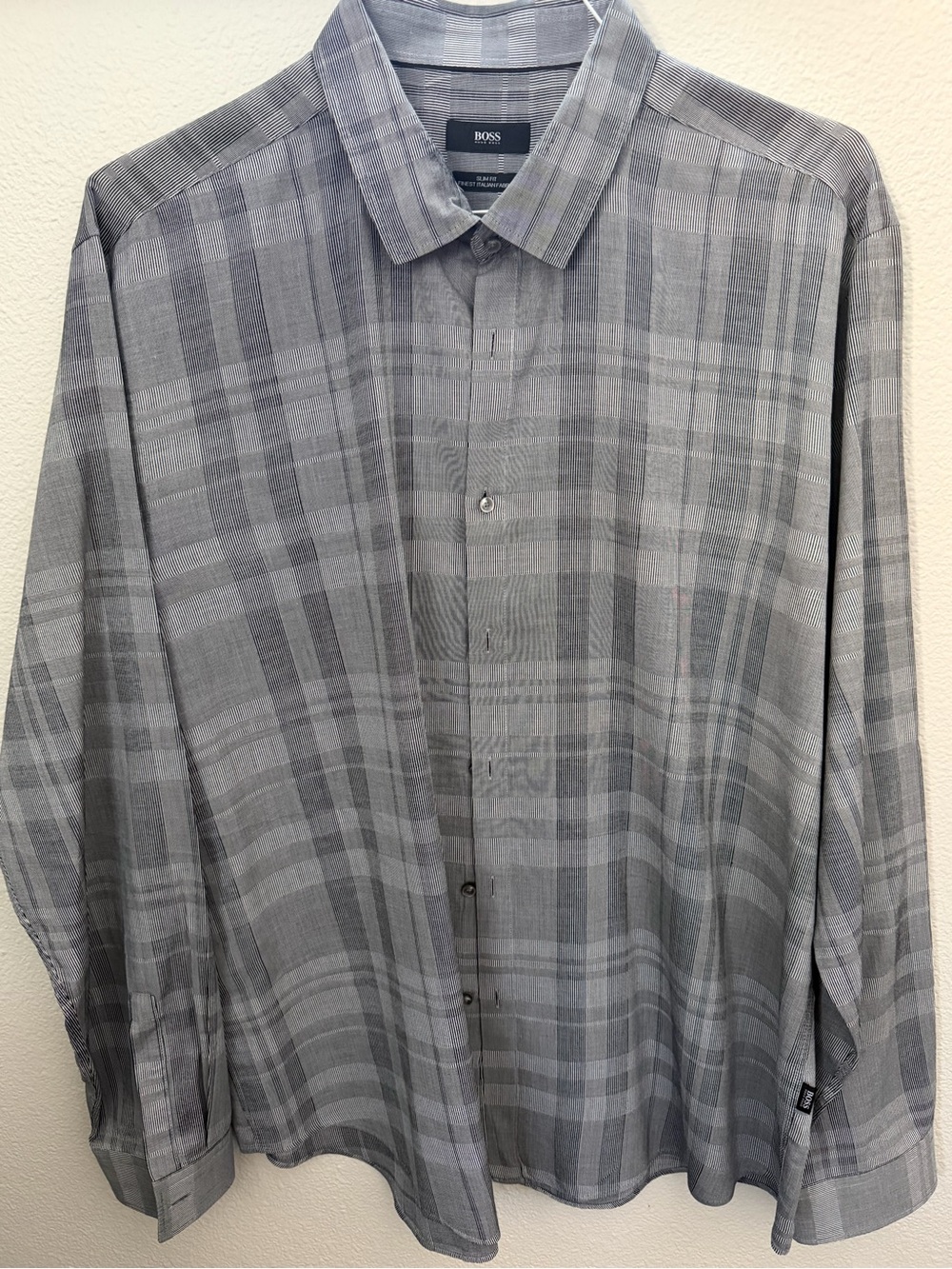 Hugo Boss Men's Gray Plaid Button-Down Shirt- SIZE 3X